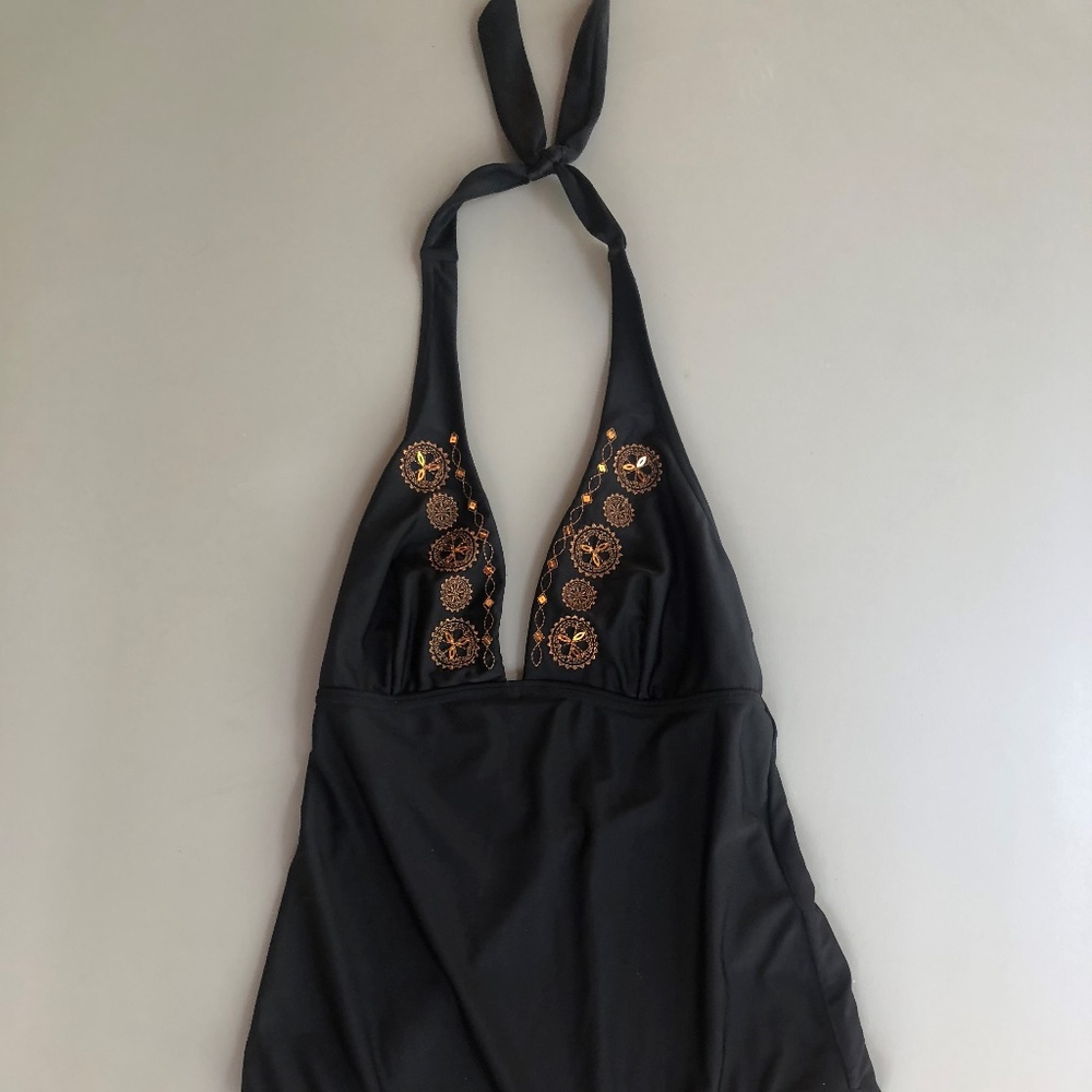 Black Halter One Piece Swim Suit in Women Size 14